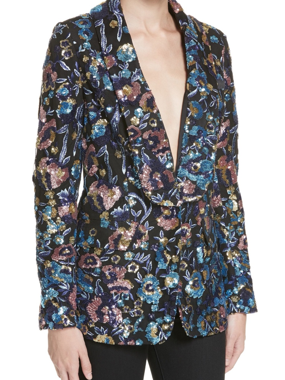 Self-Portrait Floral Sequined Blazer Jacket, Small